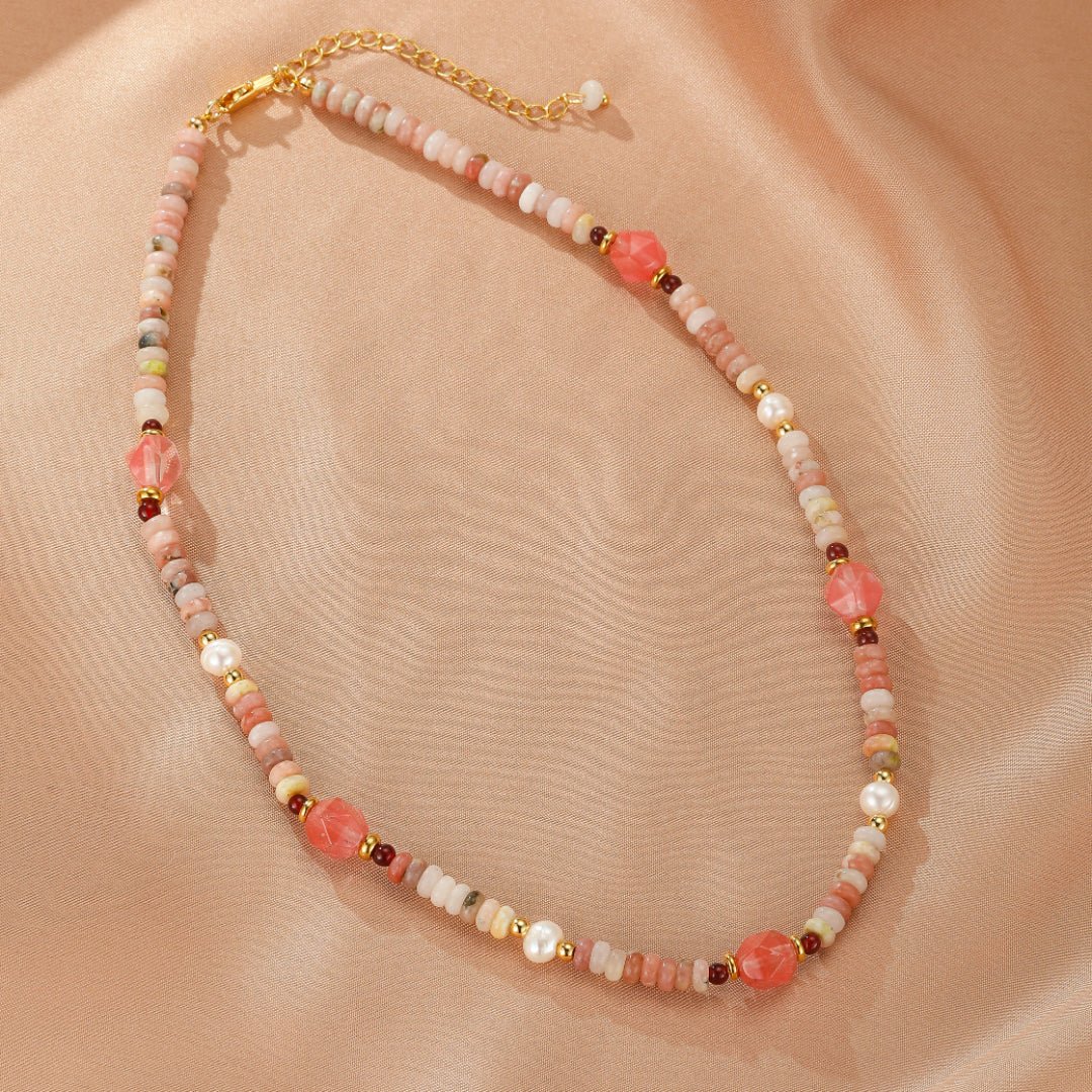 Collier Rhodonite Perles Naturelles Harmonie Douce - Biloria