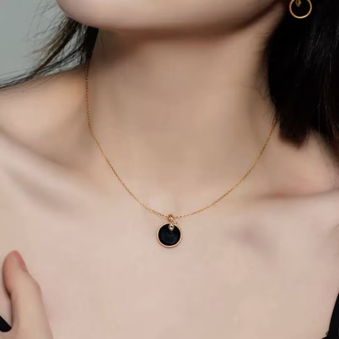 Collier Serpent Onyx Zircon Argent Plaqué Or - Biloria