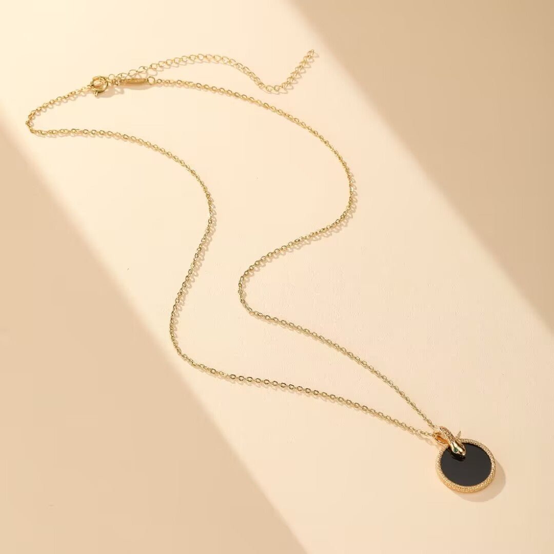 Collier Serpent Onyx Zircon Argent Plaqué Or - Biloria
