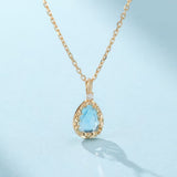Collier Topaze Bleue Goutte, Argent 925 Plaqué Or 14K - Biloria