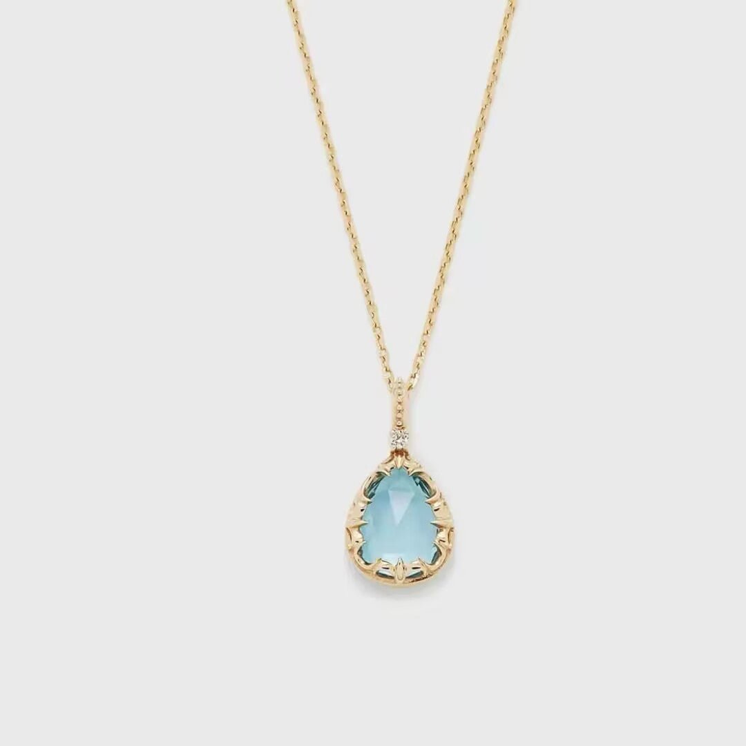 Collier Topaze Bleue Goutte, Argent 925 Plaqué Or 14K - Biloria