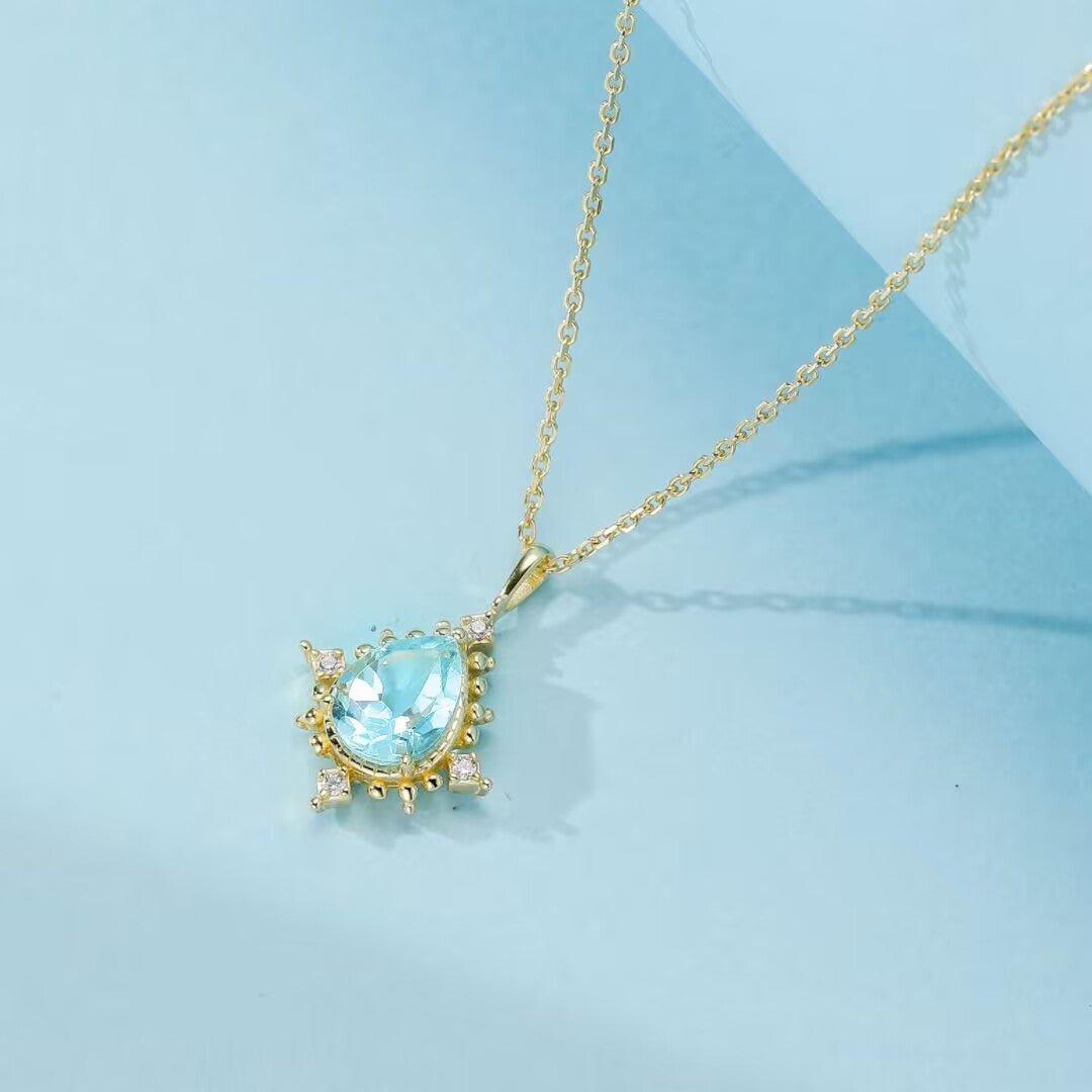 Collier Topaze Bleue Zircon Argent 925 Inspiration Apollon - Biloria