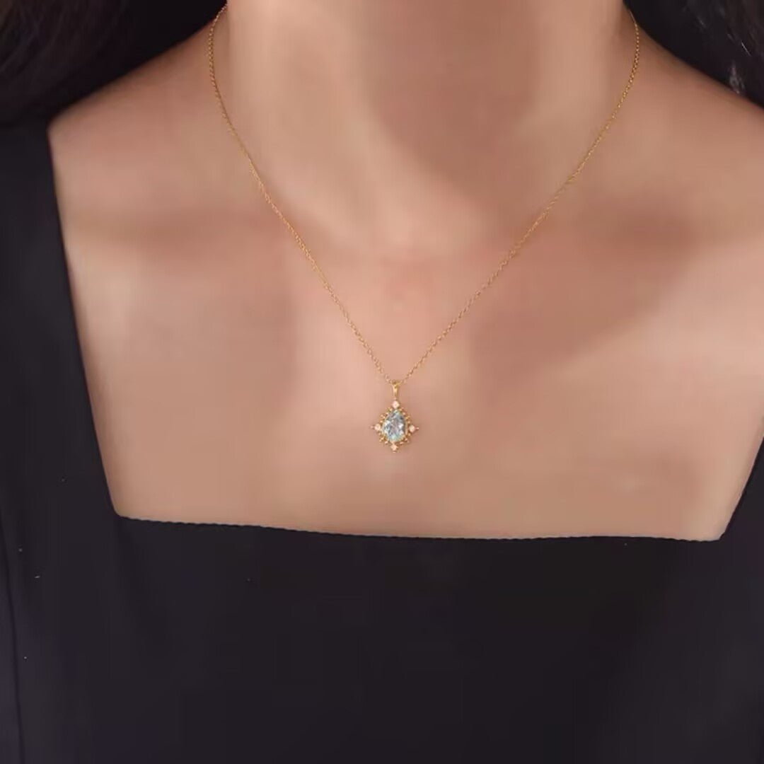 Collier Topaze Bleue Zircon Argent 925 Inspiration Apollon - Biloria