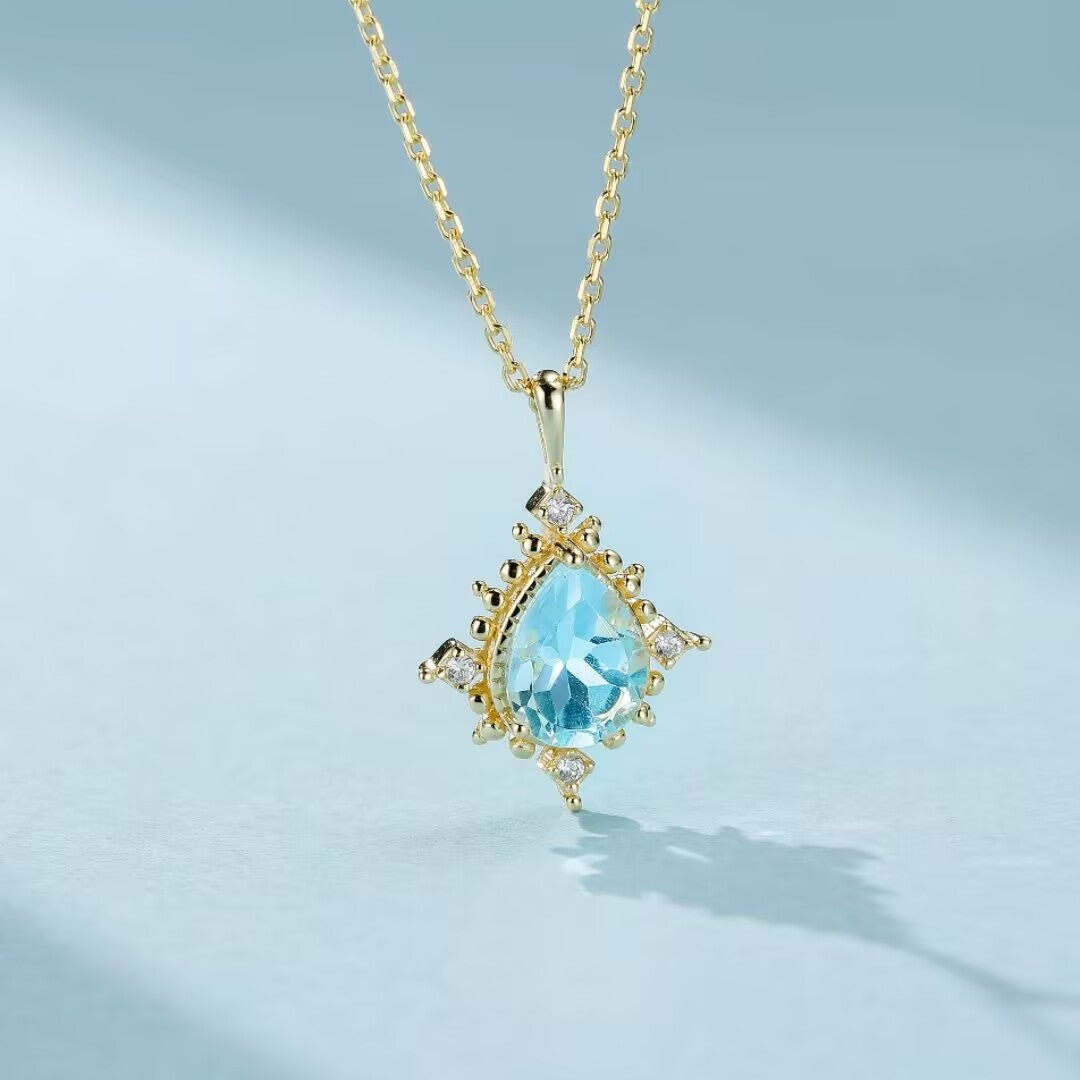 Collier Topaze Bleue Zircon Argent 925 Inspiration Apollon - Biloria