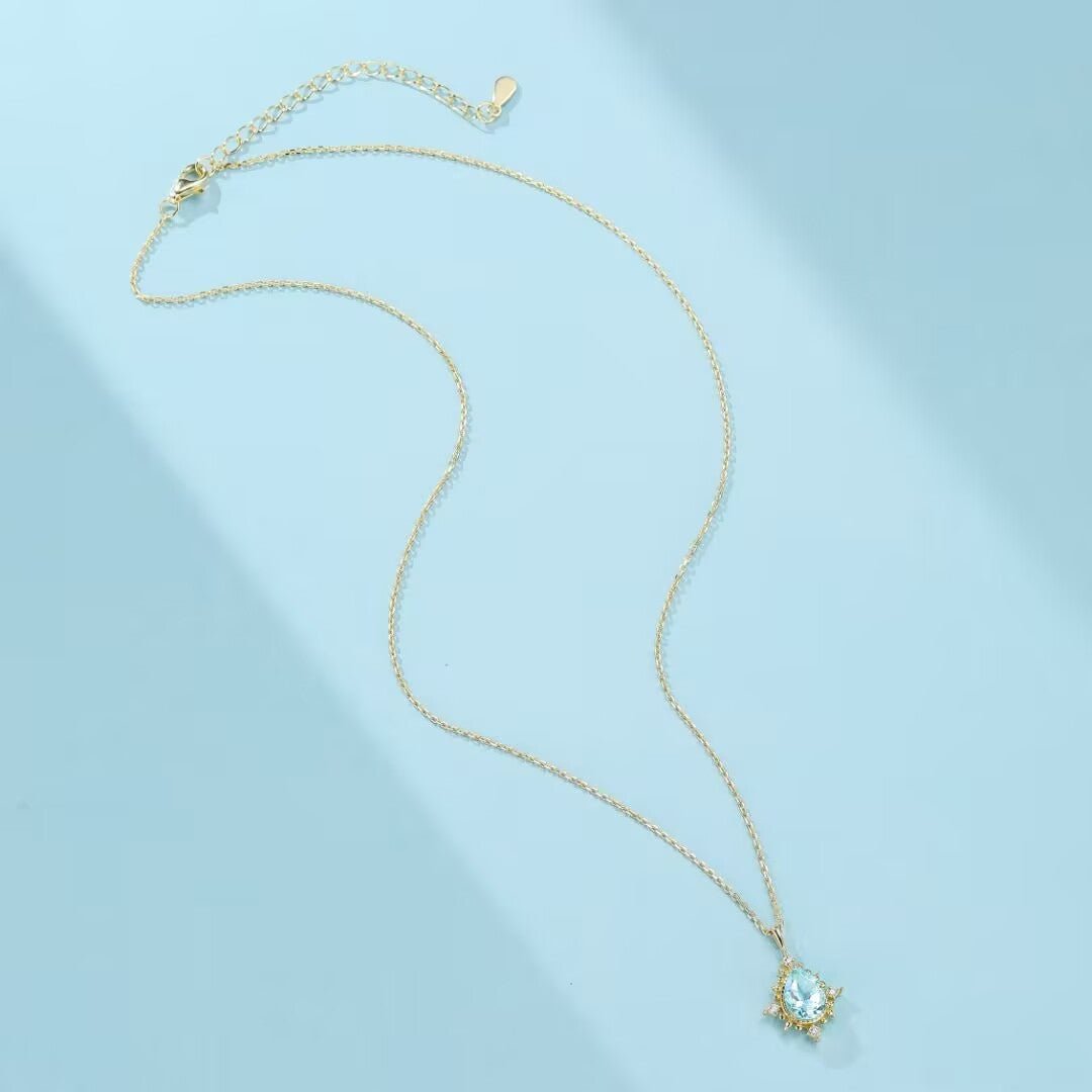 Collier Topaze Bleue Zircon Argent 925 Inspiration Apollon - Biloria