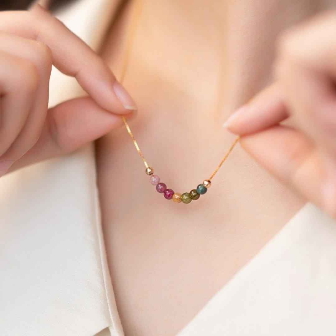 Collier Tourmaline Arc de Lumière, Argent Plaqué Or - Biloria