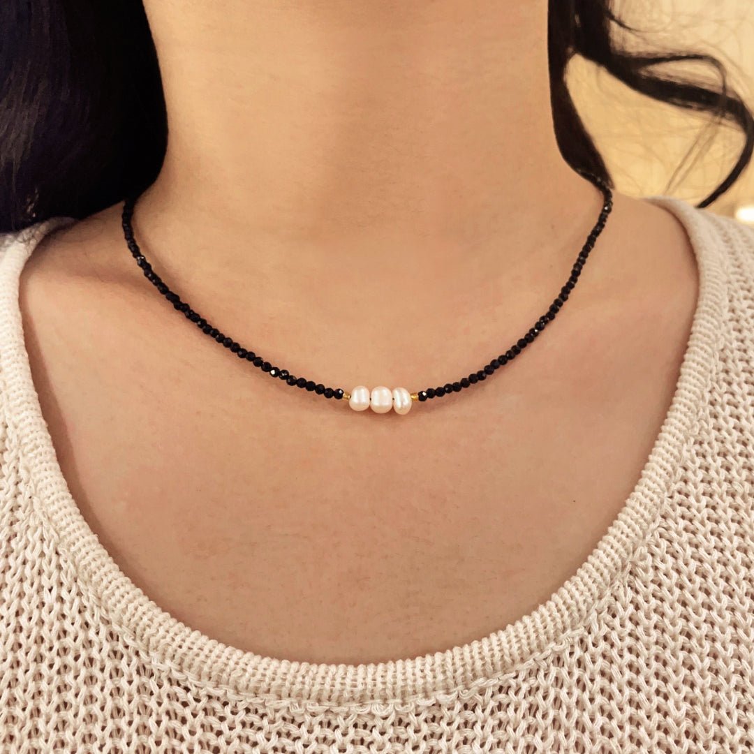 Collier Tourmaline Noire Perles Argent 925 Protection - Biloria