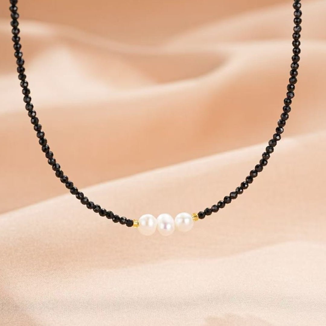 Collier Tourmaline Noire Perles Argent 925 Protection - Biloria