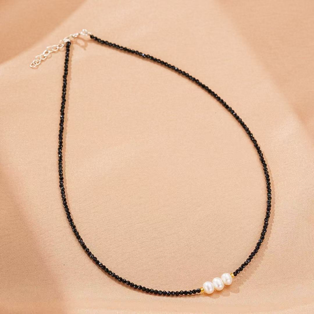 Collier Tourmaline Noire Perles Argent 925 Protection - Biloria