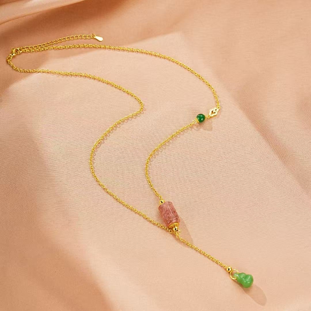 Collier Tourmaline Rose Sculptée – Bijou Talisman - Biloria