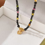 Collier Tourmaline Spinelle Noire Cœur Argent Plaqué Or - Biloria