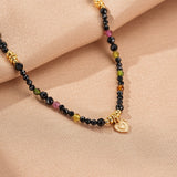 Collier Tourmaline Spinelle Noire Cœur Argent Plaqué Or - Biloria