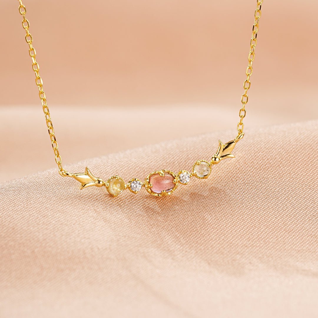 Collier Tourmaline Topaze Péridot Zircon Argent Plaqué Or 18K - Biloria