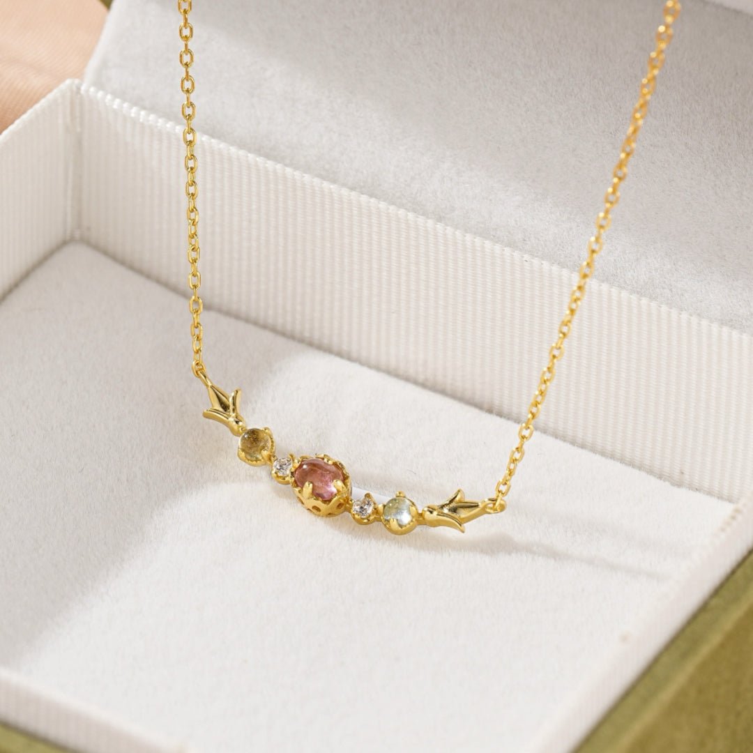 Collier Tourmaline Topaze Péridot Zircon Argent Plaqué Or 18K - Biloria
