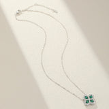 Collier Trèfle Émeraude Argent Plaqué Platine – Talisman Chance - Biloria