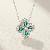 Collier Trèfle Émeraude Argent Plaqué Platine – Talisman Chance - Biloria