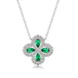 Collier Trèfle Émeraude Argent Plaqué Platine – Talisman Chance - Biloria