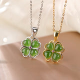 Collier Trèfle en Pierre de Jade | Argent 925 et Or - Biloria