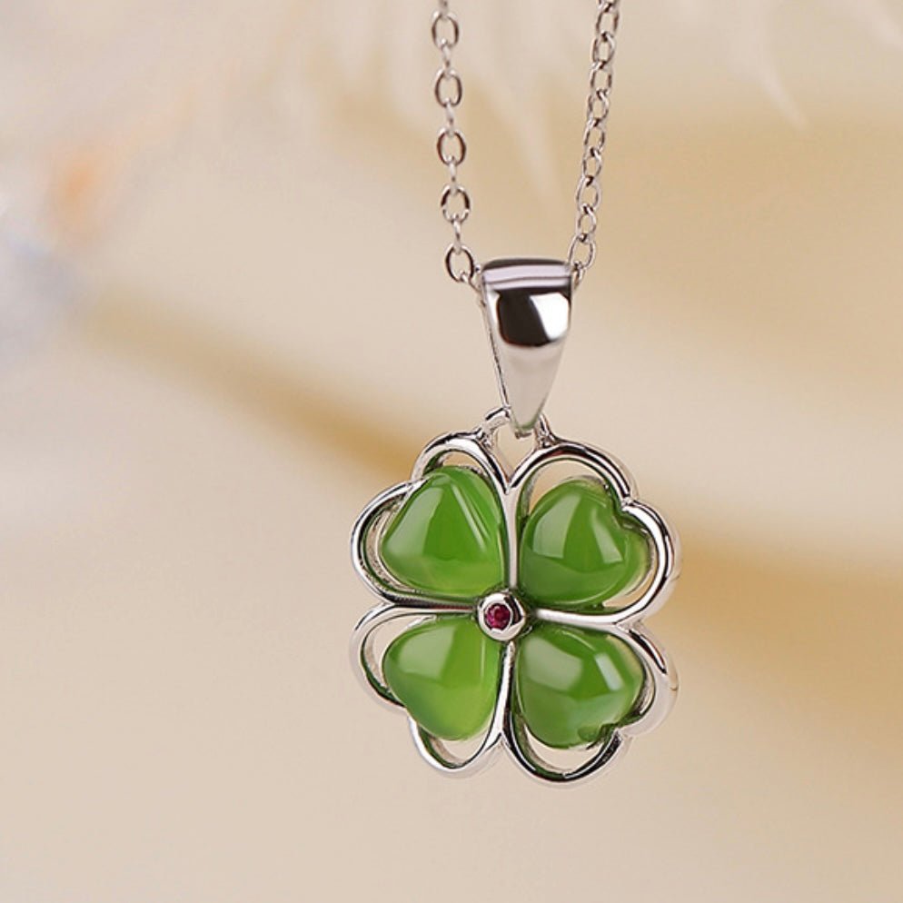 Collier Trèfle en Pierre de Jade | Argent 925 et Or - Biloria