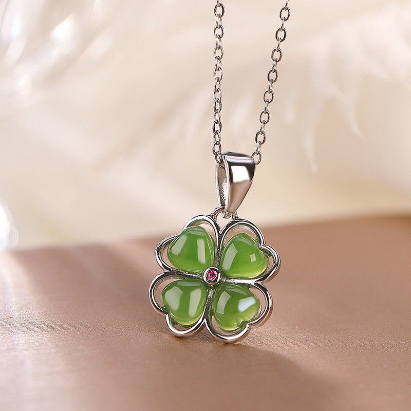 Collier Trèfle en Pierre de Jade | Argent 925 et Or - Biloria