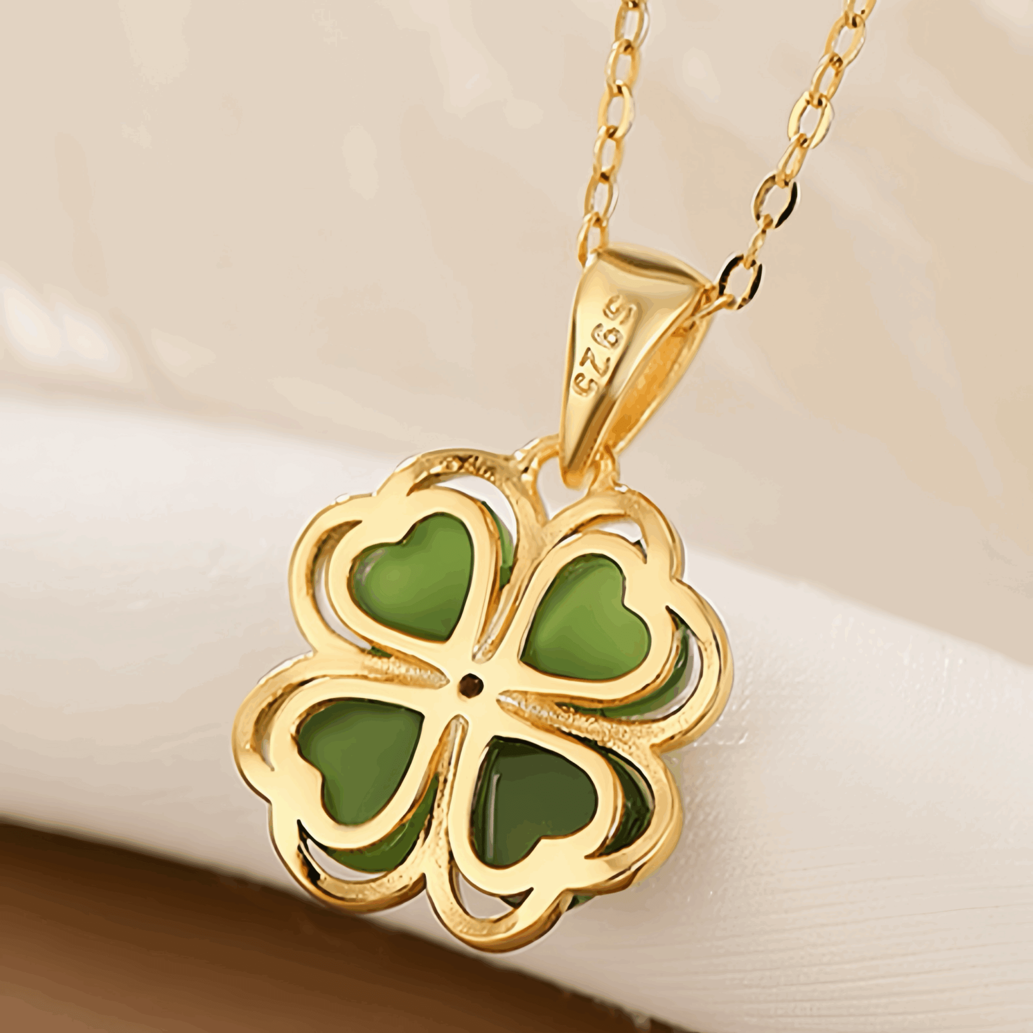 Collier Trèfle en Pierre de Jade | Argent 925 et Or - Biloria