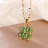 Collier Trèfle en Pierre de Jade | Argent 925 et Or - Biloria