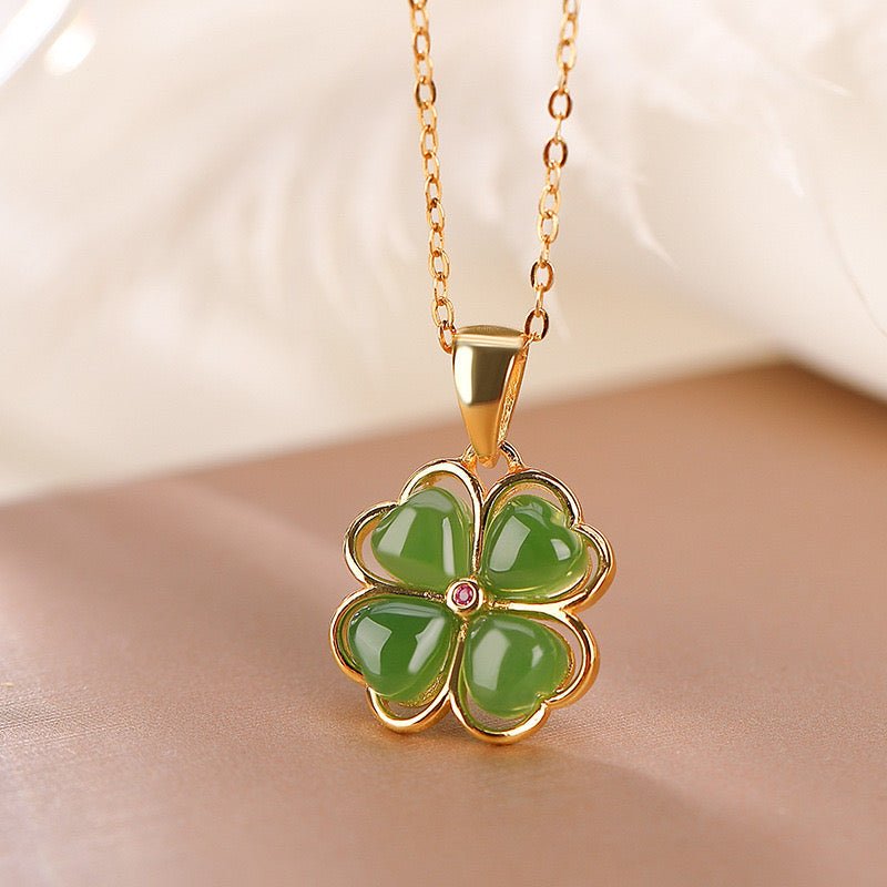 Collier Trèfle en Pierre de Jade | Argent 925 et Or - Biloria
