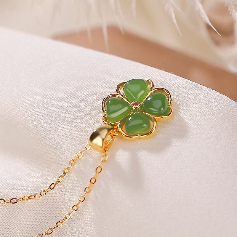 Collier Trèfle en Pierre de Jade | Argent 925 et Or - Biloria