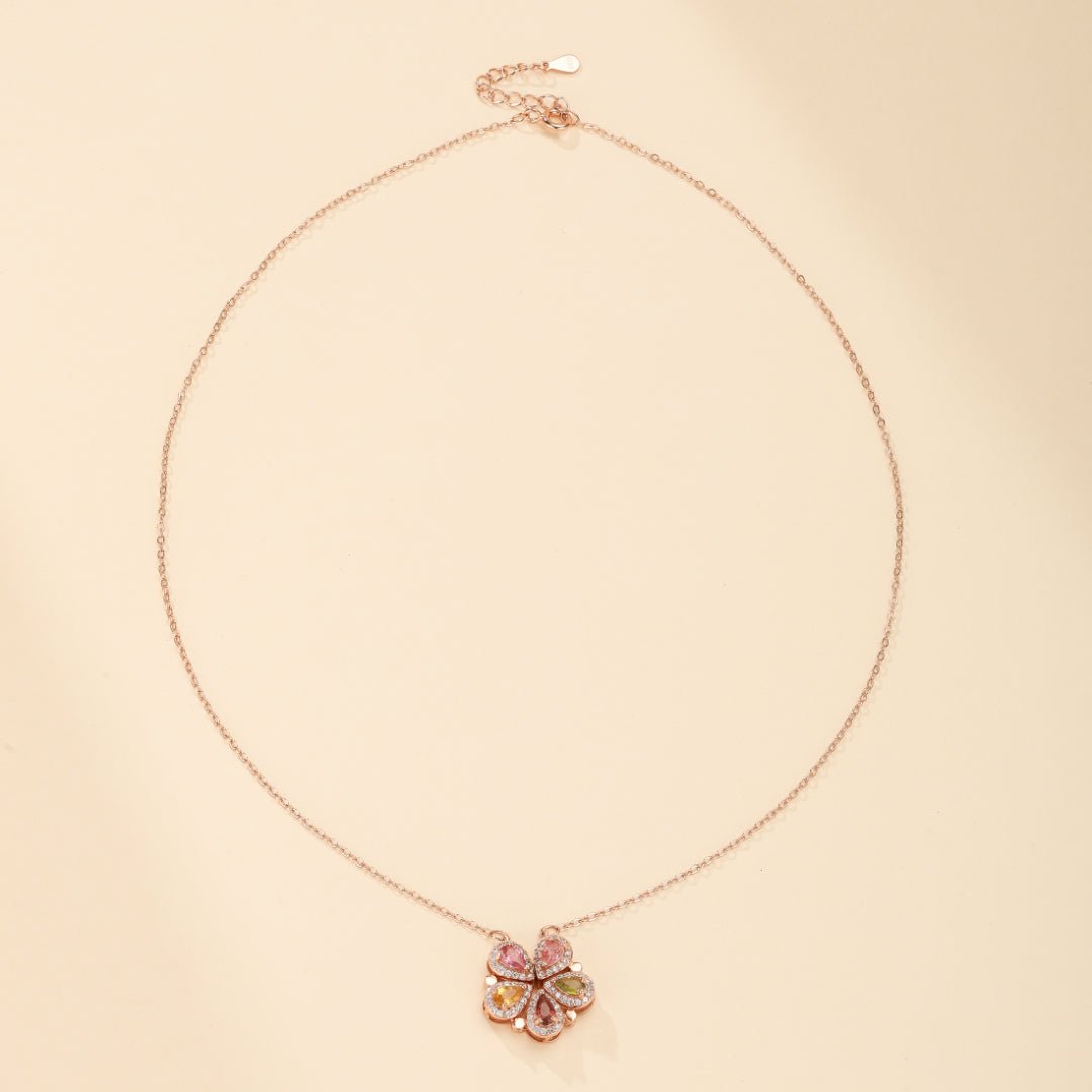 Collier Trèfle Tourmaline Zircon Argent Plaqué Or - Biloria