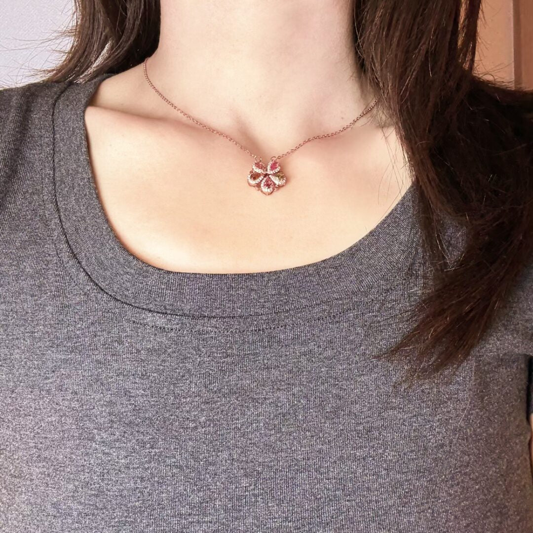 Collier Trèfle Tourmaline Zircon Argent Plaqué Or - Biloria