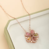 Collier Trèfle Tourmaline Zircon Argent Plaqué Or - Biloria
