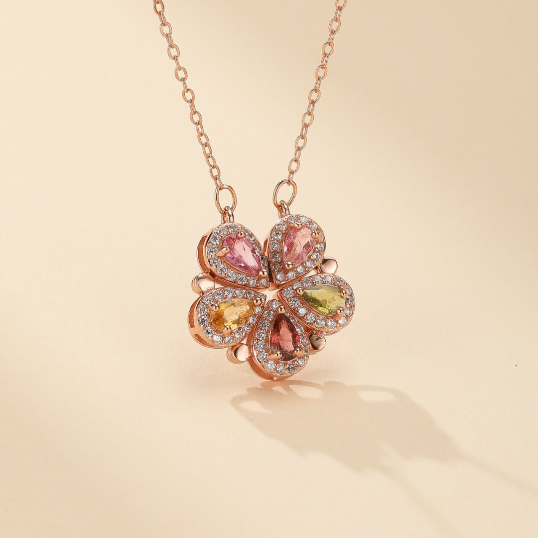 Collier Trèfle Tourmaline Zircon Argent Plaqué Or - Biloria