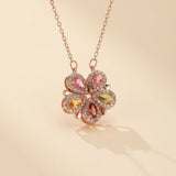 Collier Trèfle Tourmaline Zircon Argent Plaqué Or - Biloria