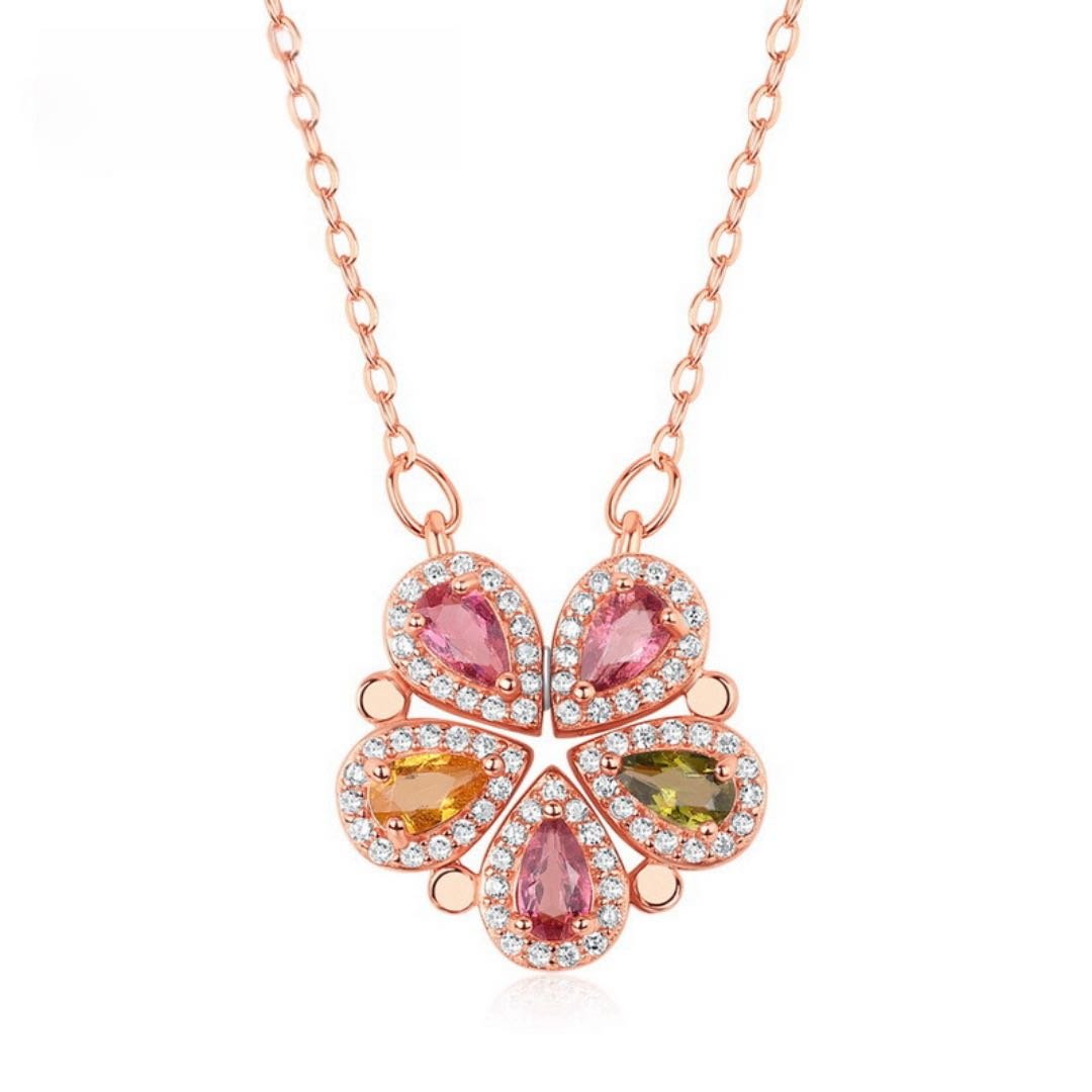 Collier Trèfle Tourmaline Zircon Argent Plaqué Or - Biloria