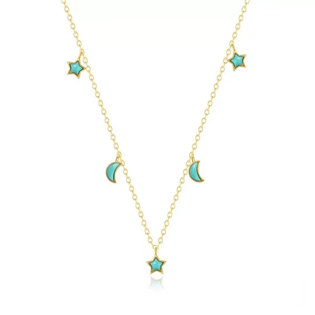 Collier Turquoise Céleste Argent Plaqué Or - Bijou Protection - Biloria