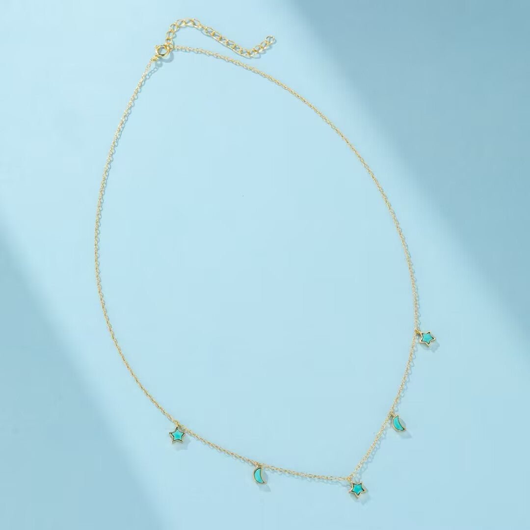 Collier Turquoise Céleste Argent Plaqué Or - Bijou Protection - Biloria