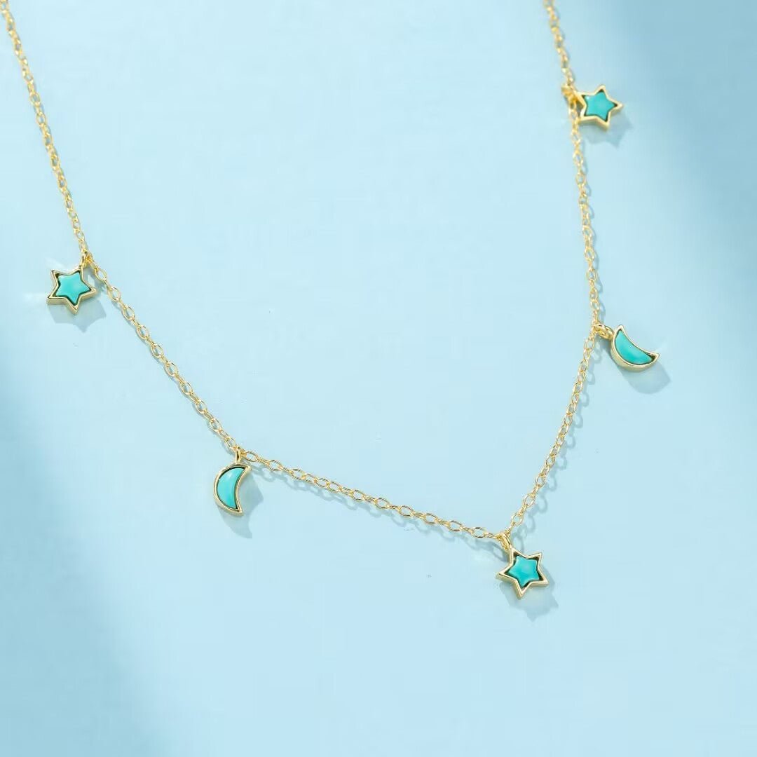 Collier Turquoise Céleste Argent Plaqué Or - Bijou Protection - Biloria