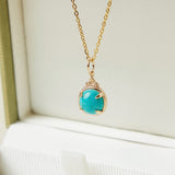 Collier Turquoise Ovale Argent Plaqué Or – Apaisant - Biloria