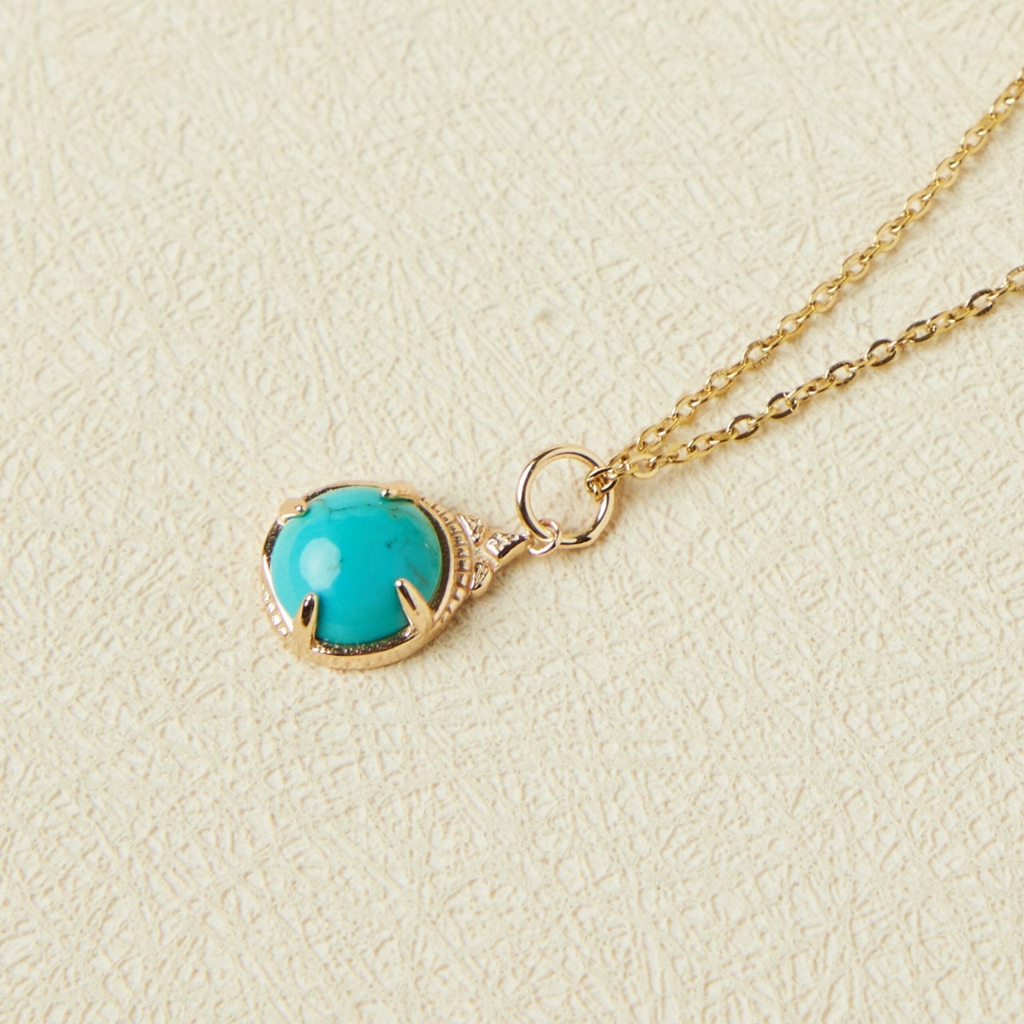 Collier Turquoise Ovale Argent Plaqué Or – Apaisant - Biloria