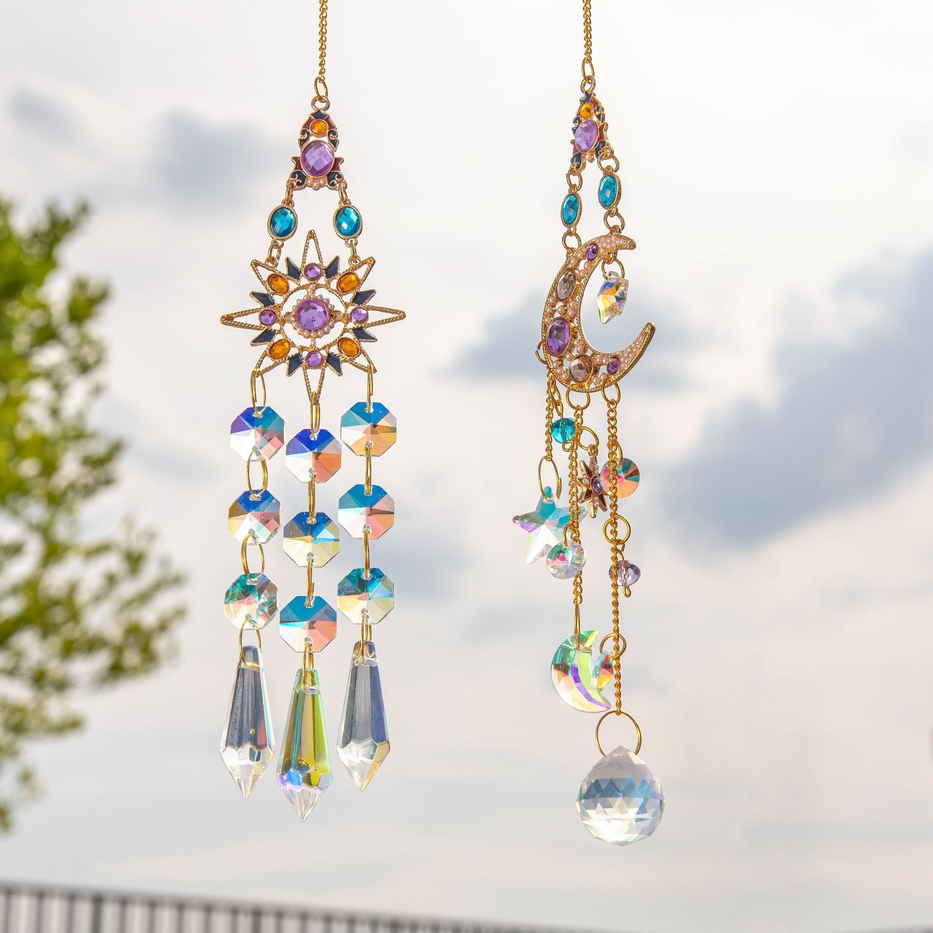 Idée Cadeau : Capteur de Soleil Lune et Soleil en Cristal - Biloria