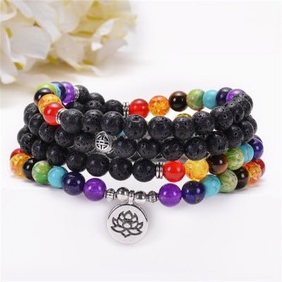 Mâlâ 108 Perles en Pierre de Lave avec Pendentif 7 Chakras - Biloria