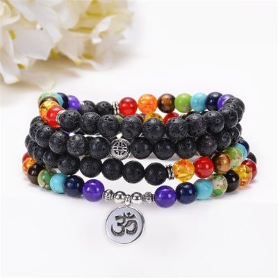 Mâlâ 108 Perles en Pierre de Lave avec Pendentif 7 Chakras - Biloria