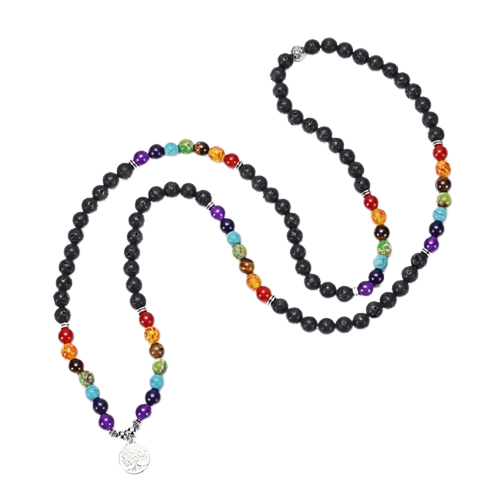 Mâlâ 108 Perles en Pierre de Lave avec Pendentif 7 Chakras - Biloria