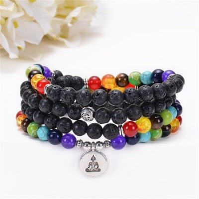 Mâlâ 108 Perles en Pierre de Lave avec Pendentif 7 Chakras - Biloria
