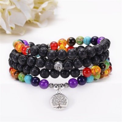 Mâlâ 108 Perles en Pierre de Lave avec Pendentif 7 Chakras - Biloria