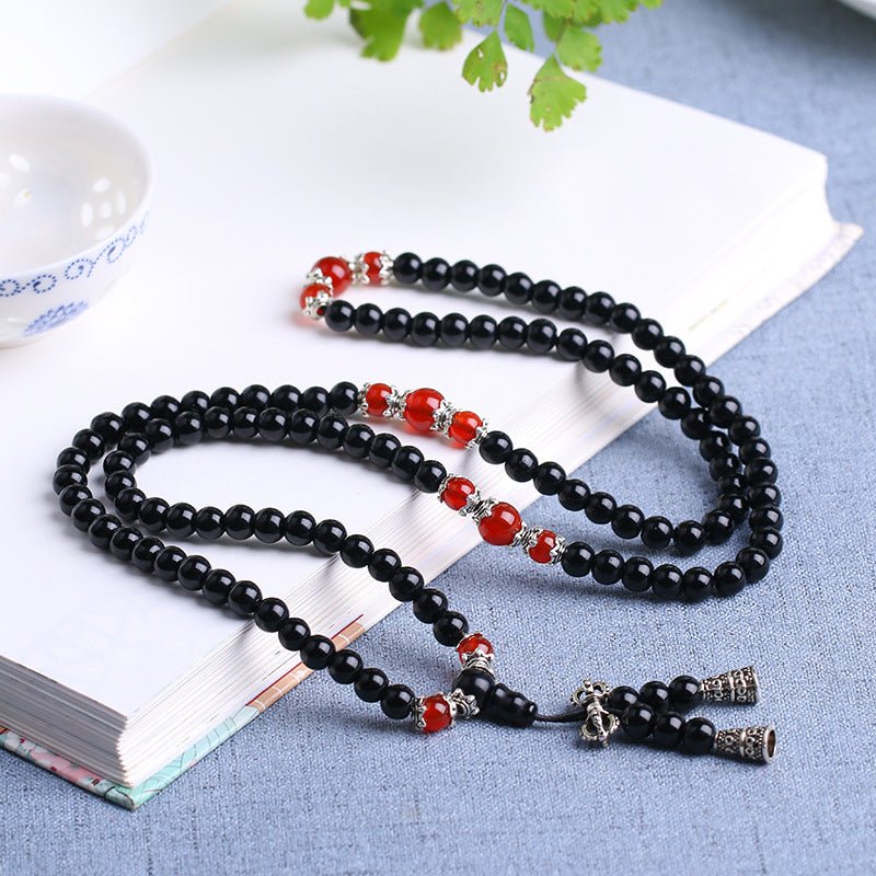 Mâlâ 108 Perles Obsidienne Œil de Tigre Agate Rouge - Tigridienne - Biloria