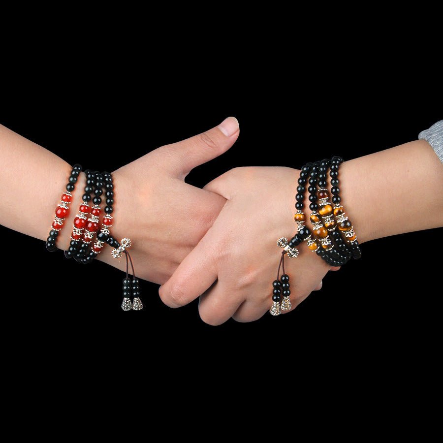 Mâlâ 108 Perles Obsidienne Œil de Tigre Agate Rouge - Tigridienne - Biloria