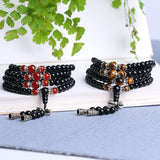 Mâlâ 108 Perles Obsidienne Œil de Tigre Agate Rouge - Tigridienne - Biloria