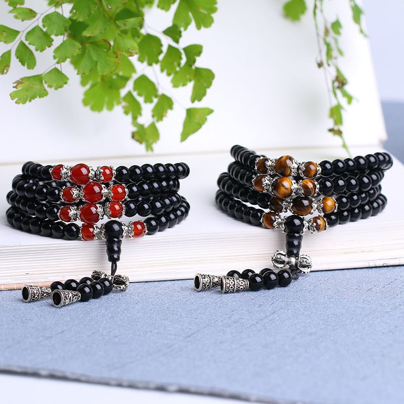 Mâlâ 108 Perles Obsidienne Œil de Tigre Agate Rouge - Tigridienne - Biloria