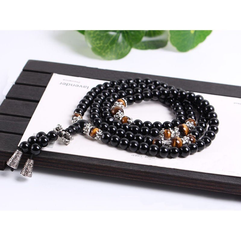 Mâlâ 108 Perles Obsidienne Œil de Tigre Agate Rouge - Tigridienne - Biloria
